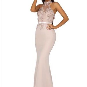 Portia and Scarlett, Alessandra Gown in tan/taupe.